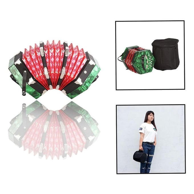 Concertina-accordeon, Anglo-stijl met 20 knoppen en 40 rieten, met draagtas groen
