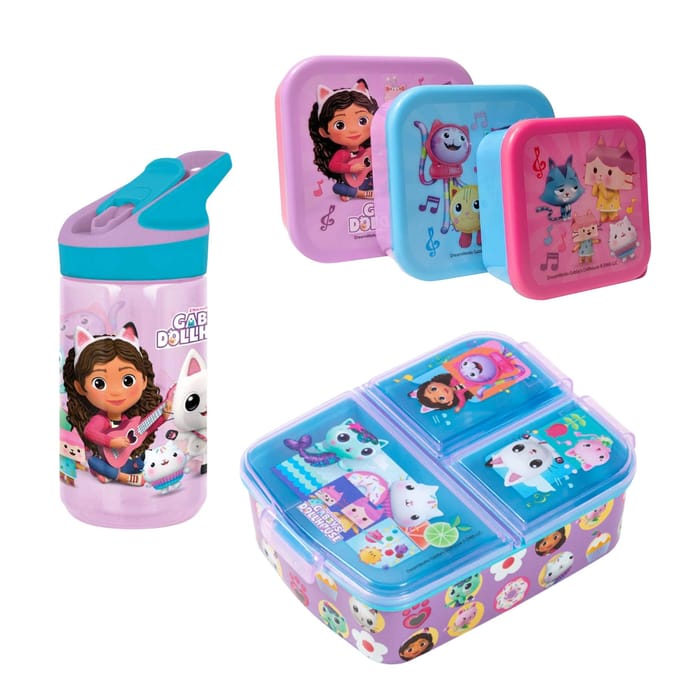 Gabby's Dollhouse lunchset; lunchbox, snackbox en drinkfles