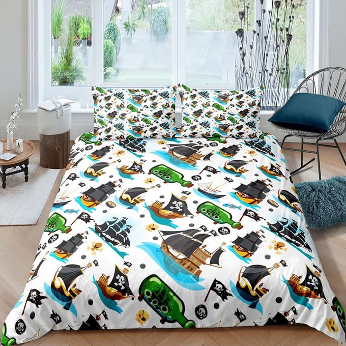 Nautisch Zeilboot King Queen Dekbedovertrek Kust Zeilboot Beddengoed Set Zeeavontuur Dekbedovertrek Polyester Dekbedovertrek 70x133cm 2pcs