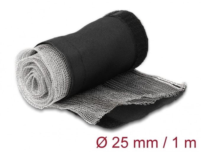 Delock EMI Shielding braided sleeve with hook-and-loop fastener heat resistant 1 m x 25 mm black