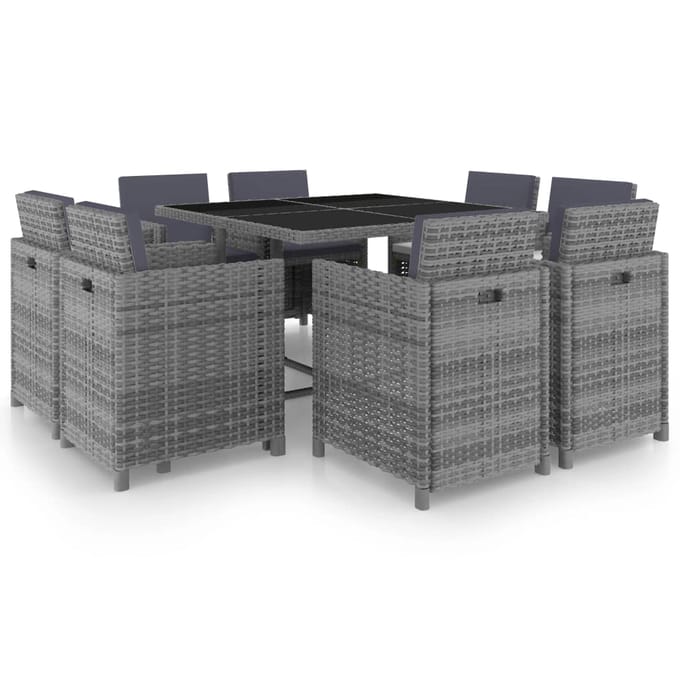 vidaXL - 9-delige - Tuinset - met - kussens - poly - rattan - antraciet