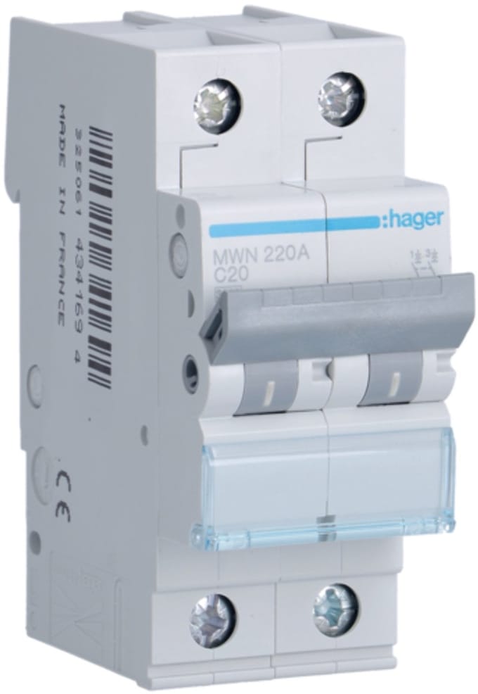 Hager automaat 20A 3KA 2 polig curve C - MWN220A