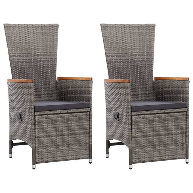 vidaXL - Tuinstoelen - 2 - st - verstelbaar - met - kussens - poly - rattan - grijs