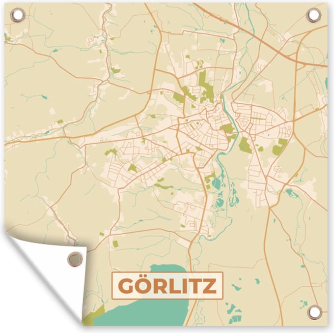 Tuindoek Plattegrond - Kaart - Stadskaart - Görlitz - Vintage - 100x100 cm