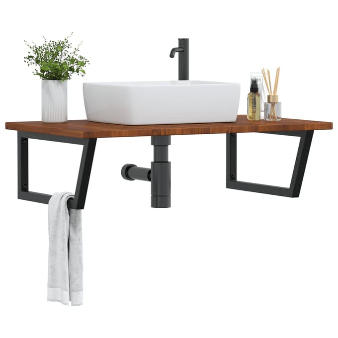 vidaXL - Badkamer - wandschap - staal - en - massief - eikenhout