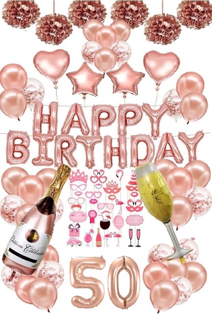 FeestmetJoep® 50 jaar verjaardag versiering & ballonnen - Rose goud