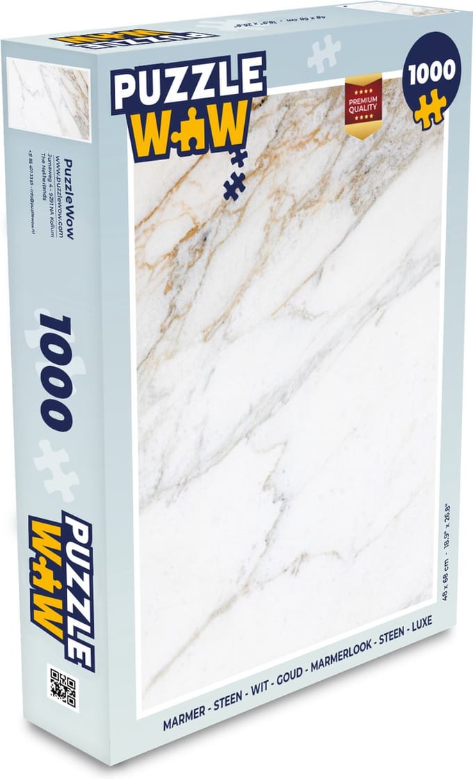 Puzzel Marmer - Steen - Wit - Goud - Marmerlook - Steen - Luxe - Legpuzzel - Puzzel 1000 stukjes volwassenen