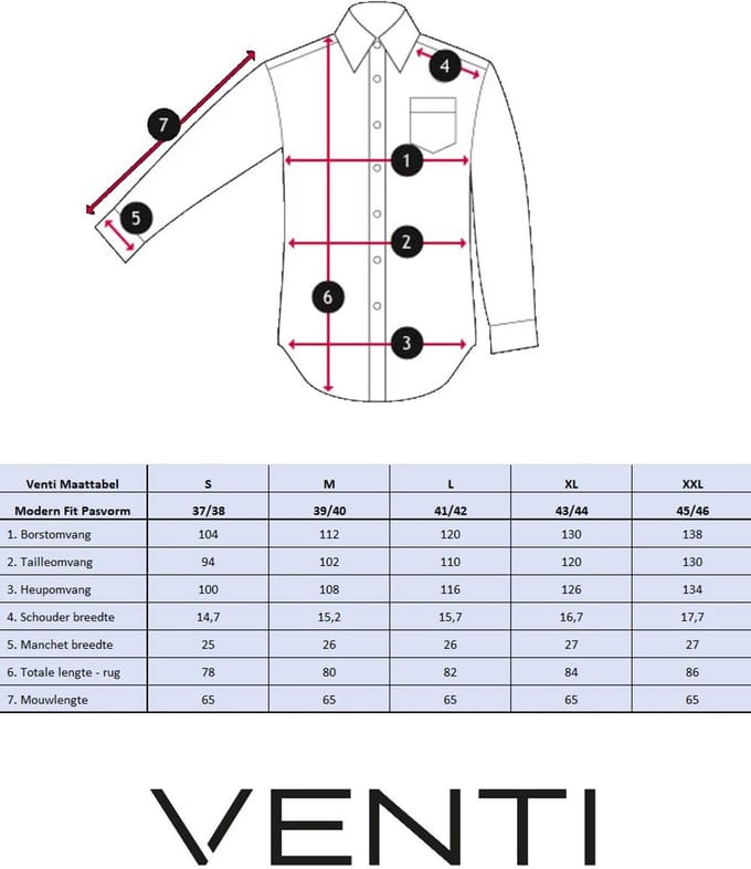 Rood Venti Overhemd Kent Boord Met Motief Modern Fit - M