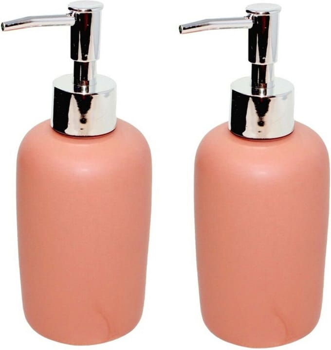 Concorde - Zeeppompje/dispenser - 2x stuks - keramiek - zalmroze/zilver - 7 x 17 cm