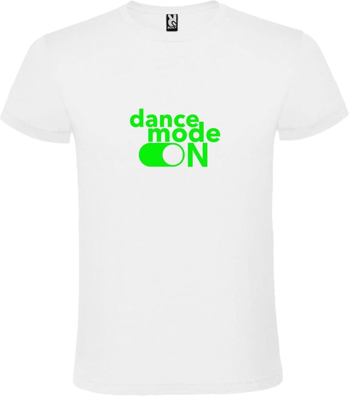 Wit T-Shirt met “ Dance Mode On “ afbeelding Neon Groen Size S