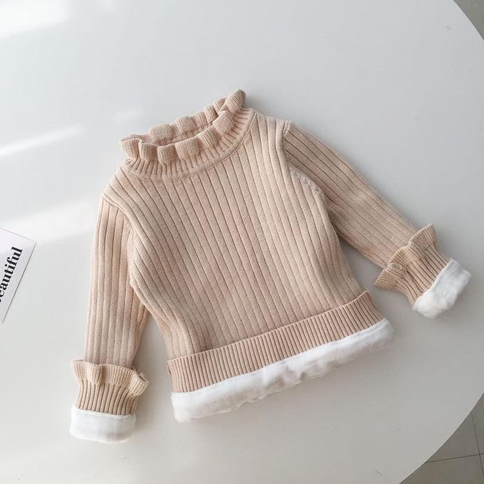 Winter Baby Pluche Trui Gebreide Basis Trui voor Meisjes, Verdikte en Warme Binnenlaag voor Kinderen, Katoenen Top voor Meisjes 130 beige