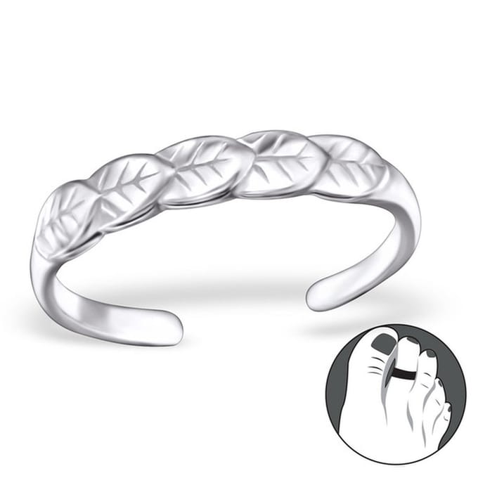 Zilveren teenring blaadjes | Silver Leaves Toe Ring Adjustable | Sterling 925 Silver (Echt zilver)