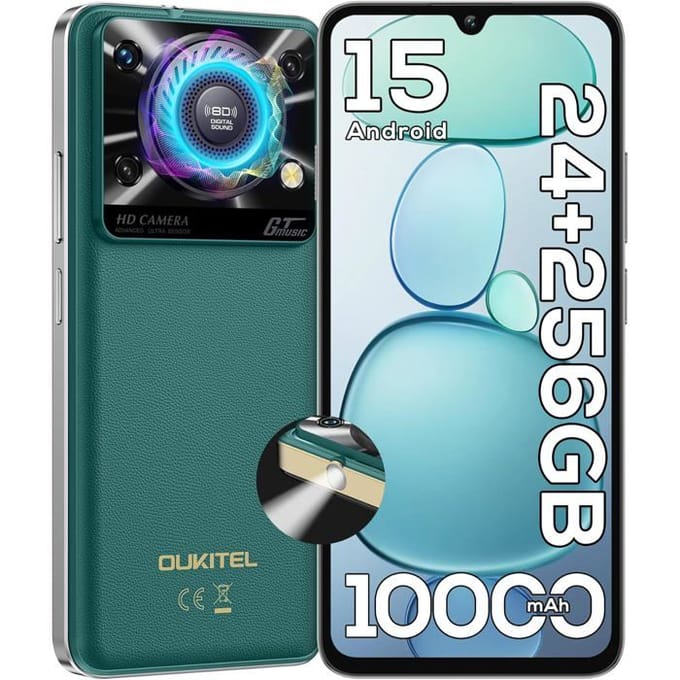 A70 Telephone Portable Écran 6.6  120Hz 12GO+256GO Batterie 5000mAh Smartphone 13MP Caméra Telephone Android 13 Double SIM/NFC Vert orange