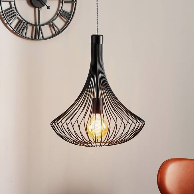 Lamkur Hanglamp Cage in zwart met kooi-kap