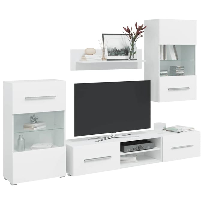 vidaXL - Muurvitrine - tv-meubel - met - LED-verlichting - wit - 5-delig