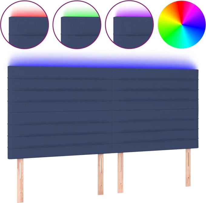 vidaXL - Hoofdbord - LED - 160x5x118/128 - cm - stof - blauw