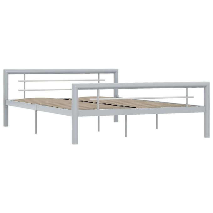 vidaXL - Bedframe - metaal - grijs - en - wit - 120x200 - cm