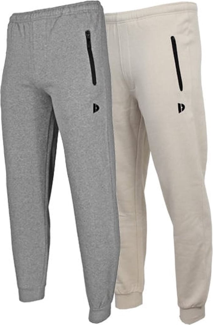 2-Pack Donnay - Joggingbroek met elastiek (Jack) - Sportbroek - Heren - Silver-marl/Sand (592) - maat S