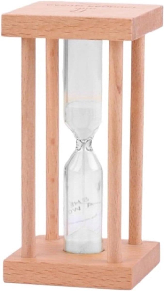 Zandloper Timer - Zandklok - Tijd Management - Massief Houten Frame - 1 Minuut - Wit