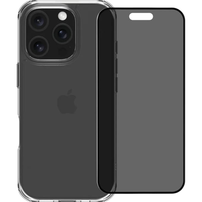 BlueBuilt Protective Back Cover iPhone 16 Pro Transparant + Privacy Screenprotector Glas