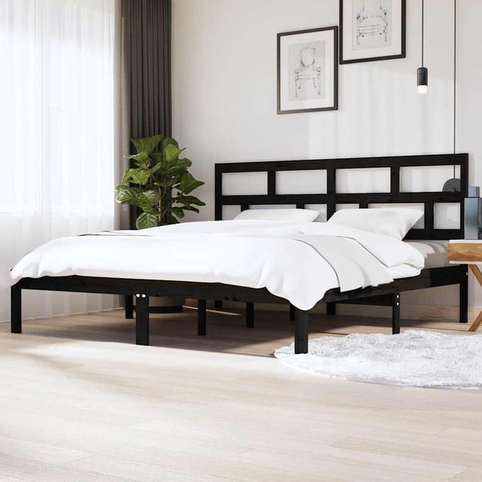 vidaXL - Bedframe - massief - grenenhout - zwart - 200x200 - cm