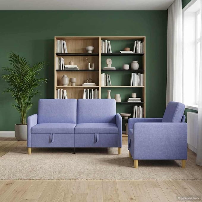 vidaXL - Sofa - Set - Met - Opslag - 2 - st - Jeans - Blauw - Polyester