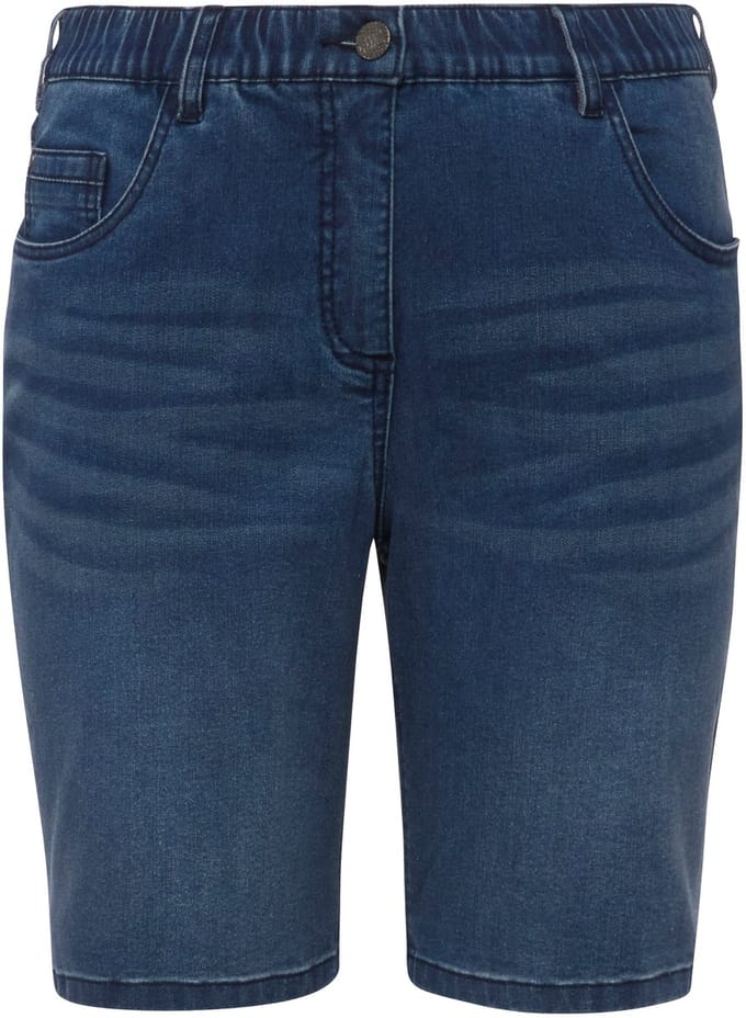 Ulla Popken - Dames - Jeansbermuda Mandy 5-pocket model comfortabele tailleband - Licht blauw denim - Maat 62