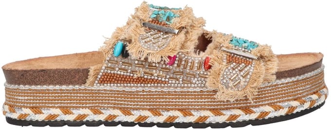 La Strada Platform Slipper Camel Textiel - Damesschoenen - Maat - 38