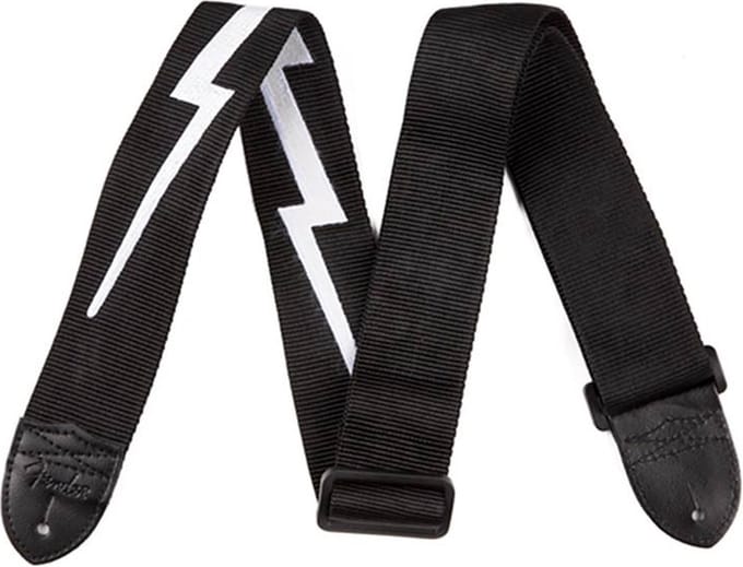Fender 990613106 gitaarriem, 5cm. breed, nylon lightning bolt, zwart