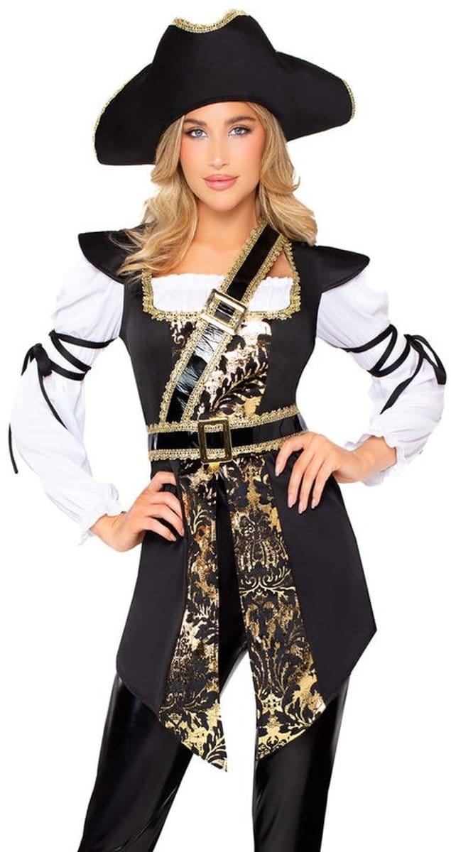 Leg Avenue - Buccaneer Babe Tunic Kostuum - S - Zwart/Goudkleurig