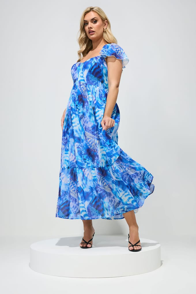 Yours London Blauwe Abstracte Smockjurk Size 44