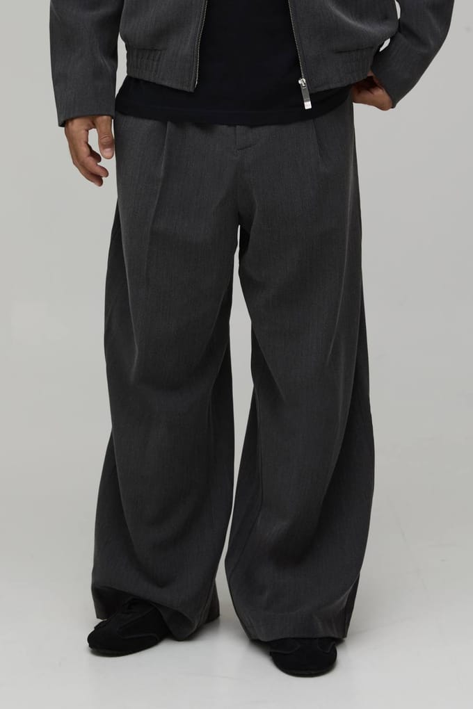 Herringbone Wide Fit Tailored Co-Ord Trousers | Black | Size 48