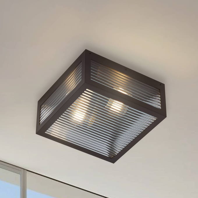Lindby - plafondlamp - 2lichts - IJzer, glas - H: 13 cm - E27 - zwart, transparant