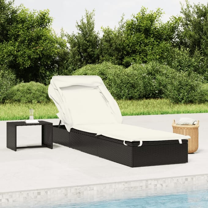 vidaXL - Ligbed - met - inklapbaar - dak - 213x63x97 - cm - poly - rattan - zwart