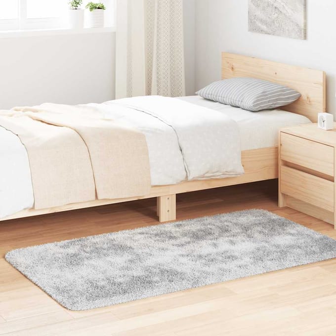 vidaXL - Hoogpolig - vloerkleed - NAVARRA - 80x150 - cm - polyester - zilvergrijs