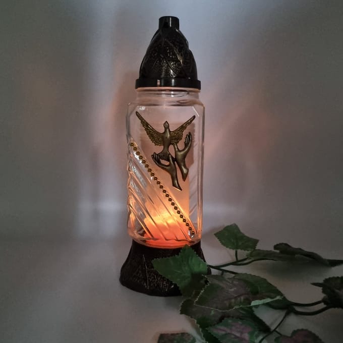 Herdenkingslicht - R-518g - Vogel uit handen - Goud - Grafkaars - Graflicht - Graflantaarn - Windlicht
