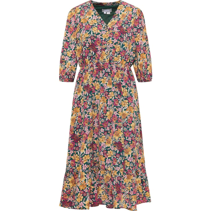 usha Midi-jurk met bloemenprint qisha Dames Groen Veelkleurig
