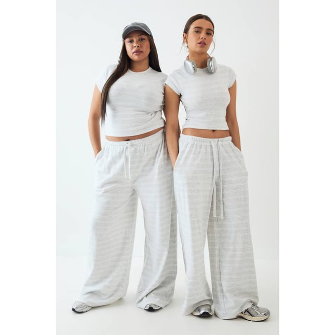 Dames DSGN Studio Gestreepte Wijde Pijpen Broek | Ash Grey | Maat: 2XL