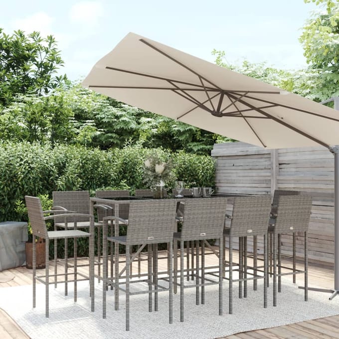 vidaXL 11-delige Tuinbarset poly rattan grijs