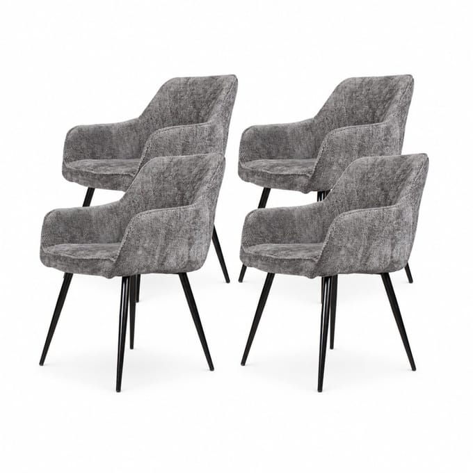 DS4U® - Flavio eetkamerstoel - Set van 4 - Donkergrijs - Velvet - Met armleuning