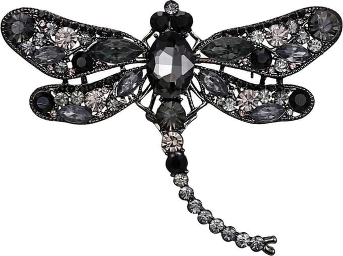 Fako Bijoux® - Broche - Libelle - XXL - 67x94mm - Grijs/Zwart