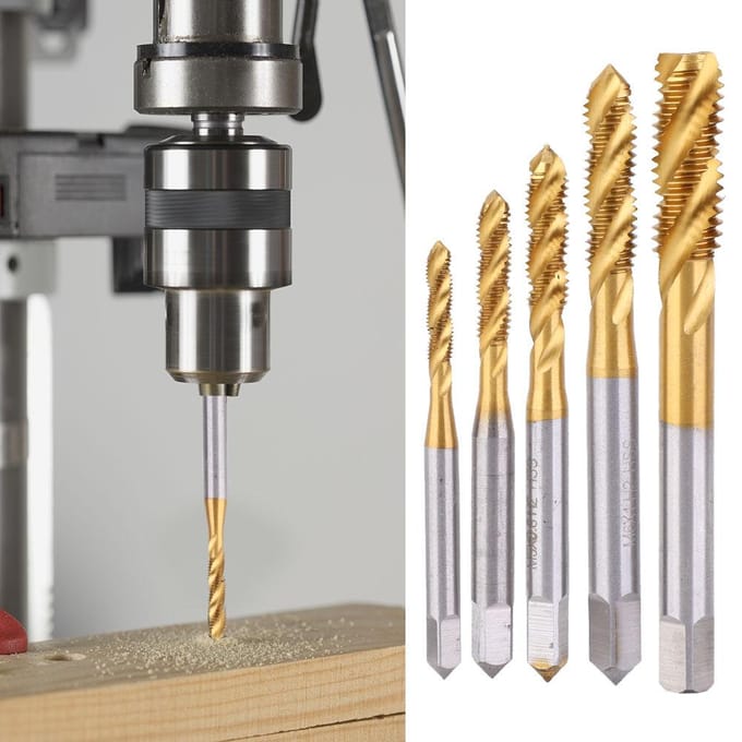 Kit de 5 embouts de taraudage à cannelure hélicoïdale HSS plaqué titane M3M8