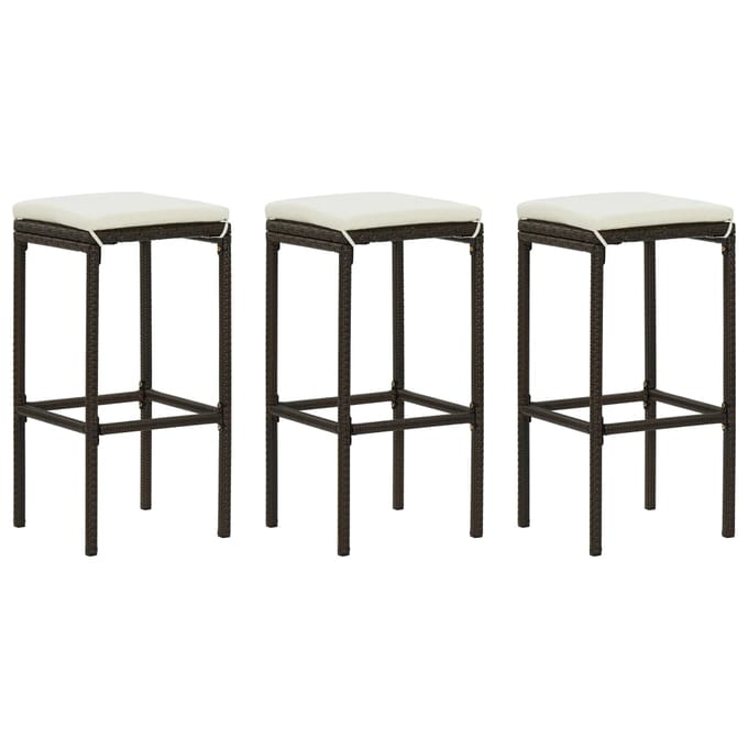 vidaXL - Barkrukken - met - kussens - 3 - st - poly - rattan - bruin