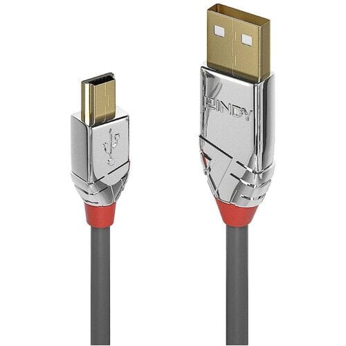 LINDY 36635 USB-kabel USB 2.0 USB-A stekker, USB-mini-B stekker 7.50 m Grijs Afgeschermd (dubbel)