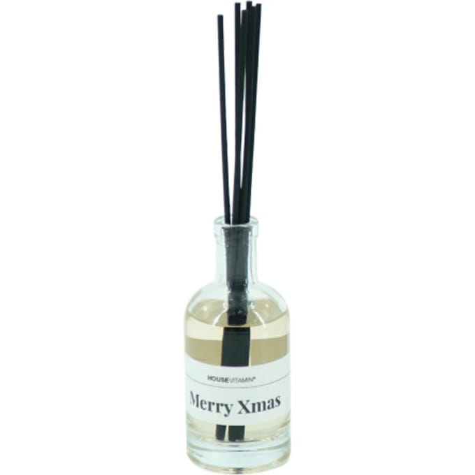 Housevitamin Geurstokjes Merry Xmas – Glas 100ml – Appel/Kaneel – Luxe Kerst Diffuser – Ideaal Relatiegeschenk