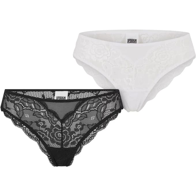Urban Classics - Allover Lace Brazilian 2-Pack Slip set - M - Zwart/Wit