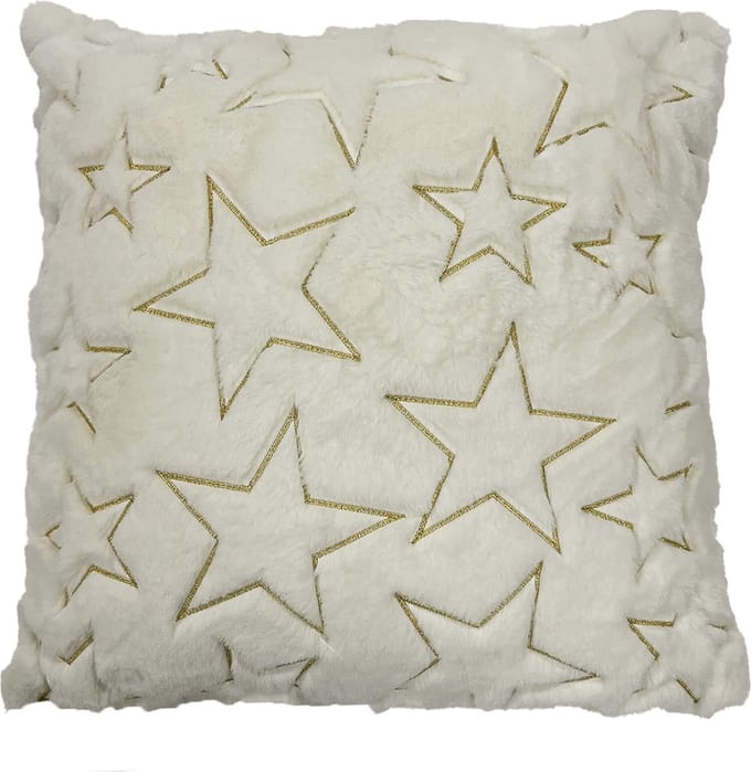 STELLA - sierkussen 45x45 cm - kerstkussen - gouden sterren - Snow White - wit