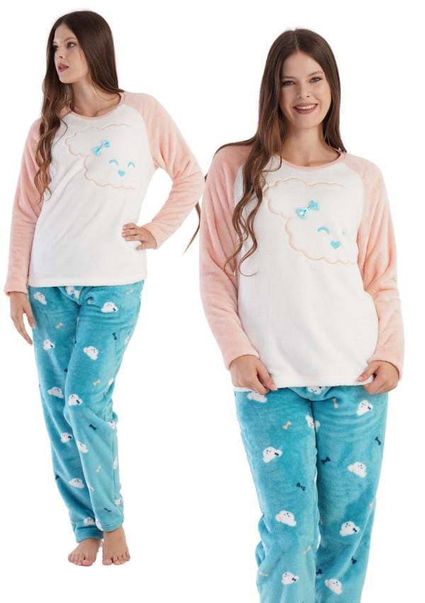 Dames Pyjama voor de Winter Pluche M 38 Warm Dik beige