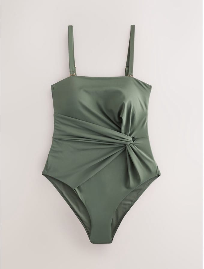 Next - Dames - Gedraaid buikbedekkend bandeau-badpak - Groen