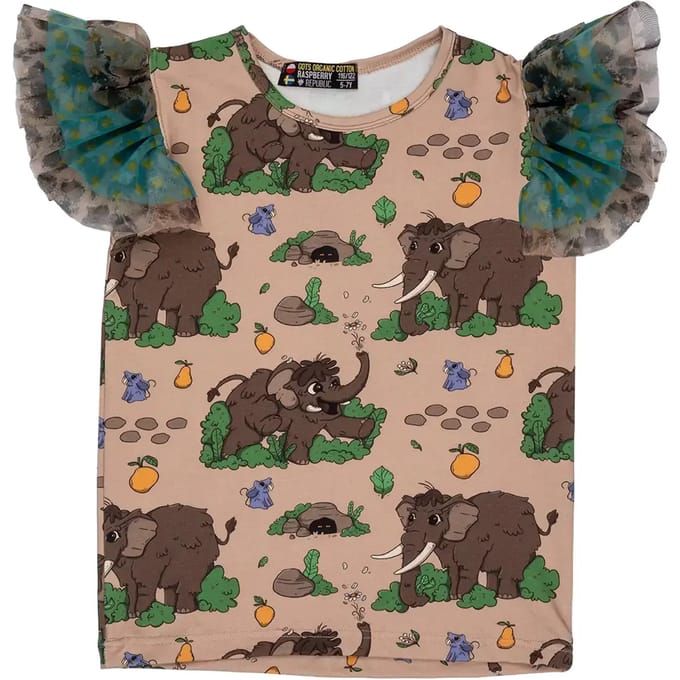 Rokshirt met volant voor meisje Raspberry Republic Wooly Mammoth